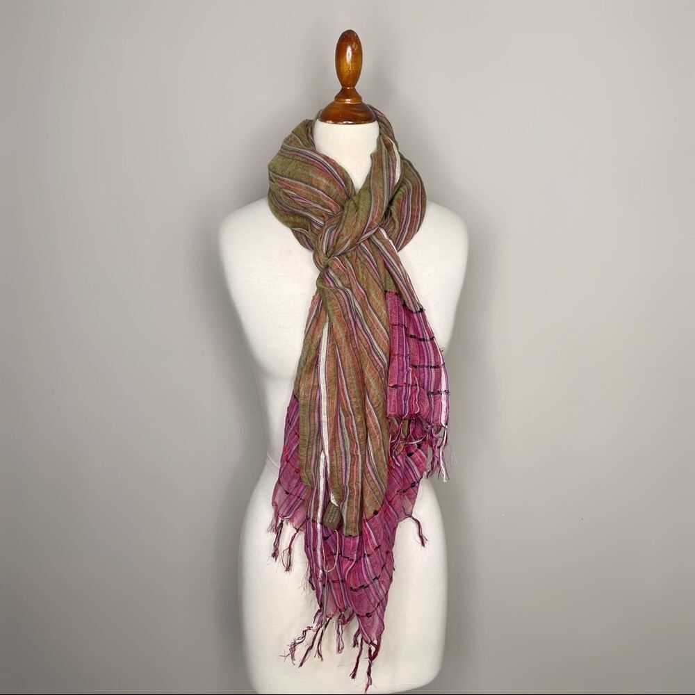 NWT Open Hand Designs Multicolor Lightweight Handloomed Scarf Wrap Fringe 27x78